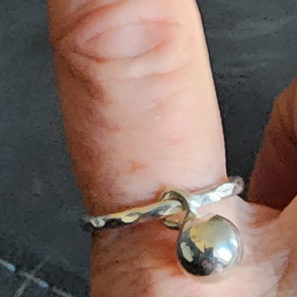 Silver Wavy Band Ring with Spherical Charm